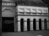 Arched reconstruction of Pheonix Inn Entrance on the wrong side of the reconstructed Wool Hall facade